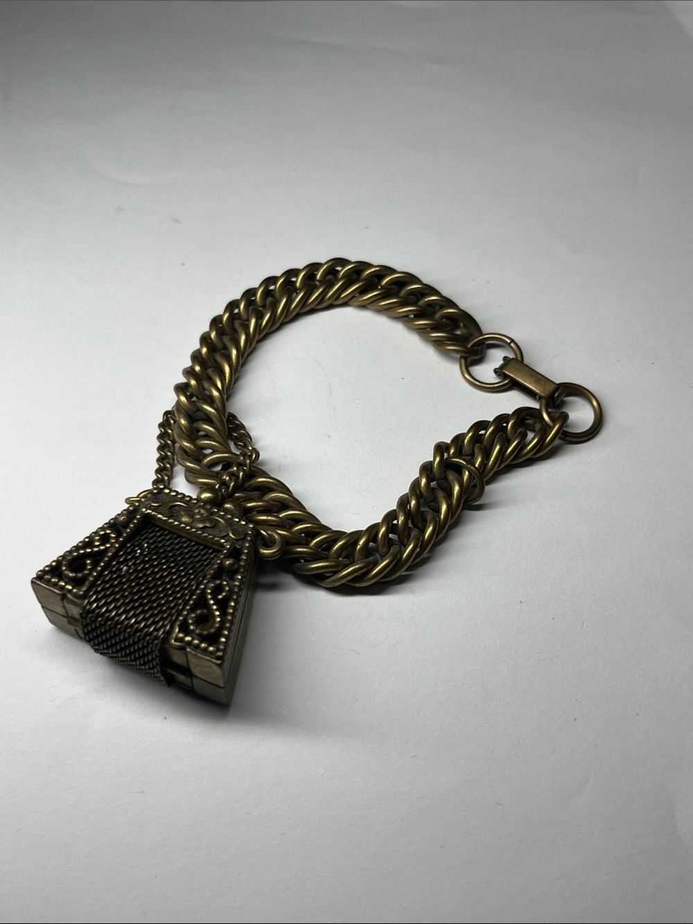Victorian bass tone mesh charm bracelet